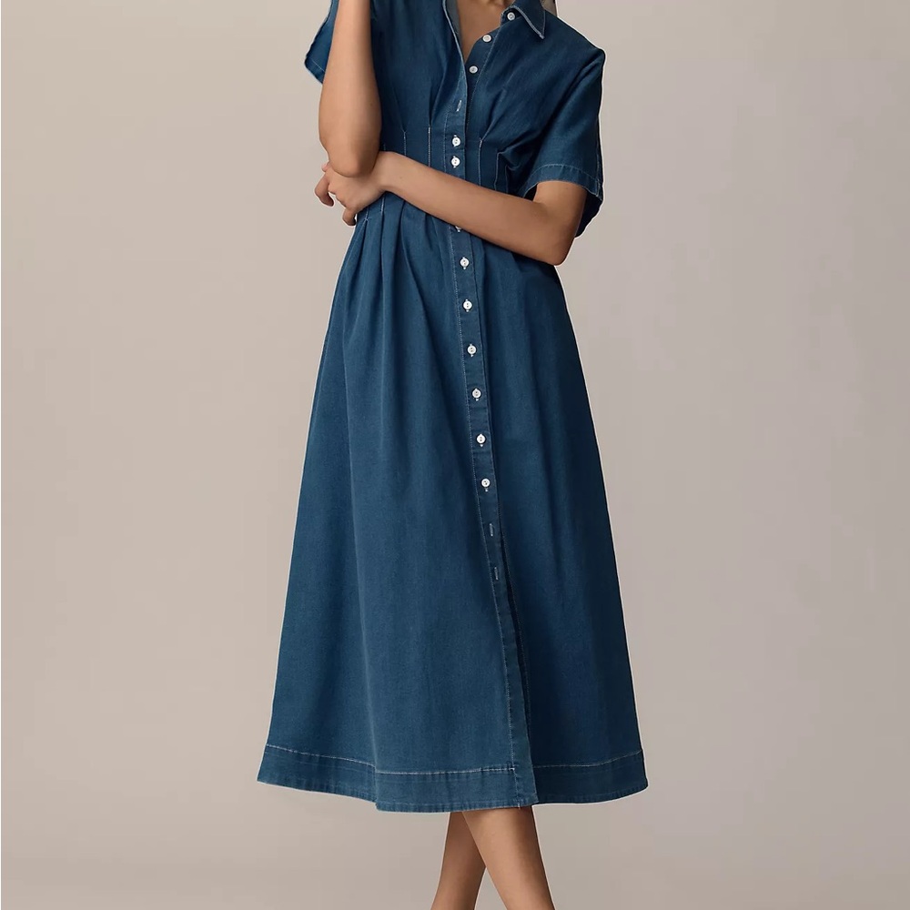 The Tobie Button-Front Pleated Shirt Dress by Exquise: Denim Edition